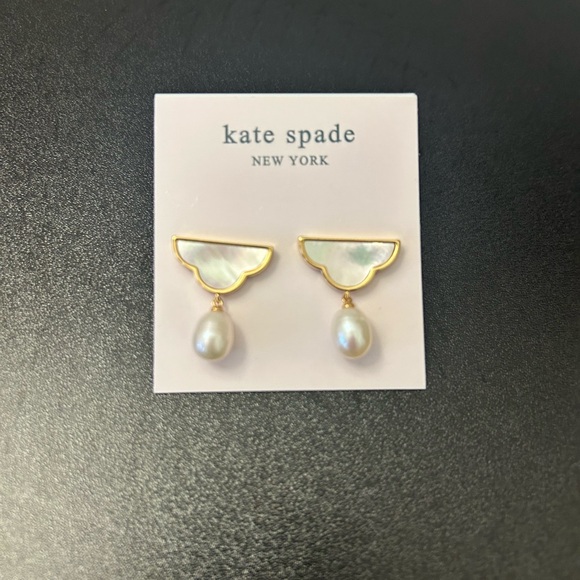 Kate Spade Gold and White Earrings Minimalist Design - Picture 2 of 3
